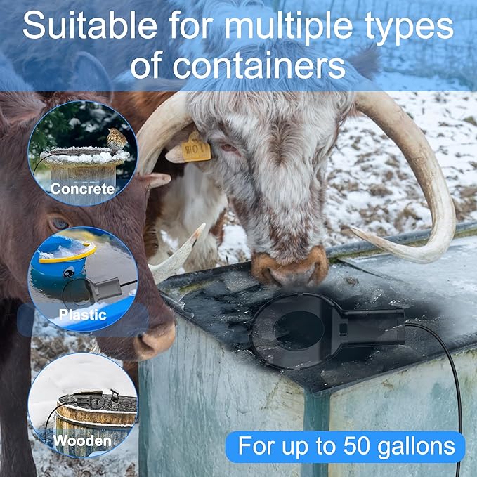 750W Utility De-Icer Submersible Cast Aluminum Chicken Water Heater, Designed for Livestock Troughs and Outdoor Tanks