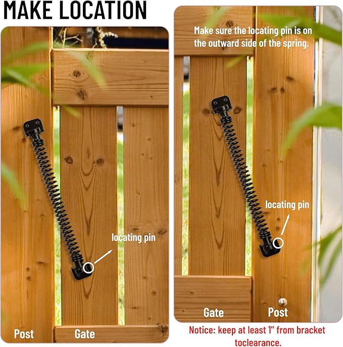 11-1/2" Gate Spring Self Closing Heavy Duty Outdoor Door Spring Automatic Fence Gate Closure Hardware Spring Loaded Gate Latch with Adjustable Tool for Wooden and Vinyl Fence, Black (1 Pack)