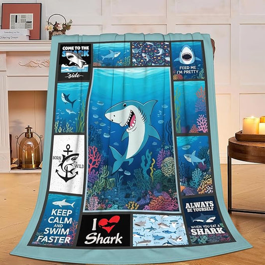 Shark Blanket, Soft Plush Fleece Ocean Animal Throw Blanket - Cozy Warm Stuffed Blankets Bedding Funny Shark Gifts for Women Girls Kids Adults 40"X50"