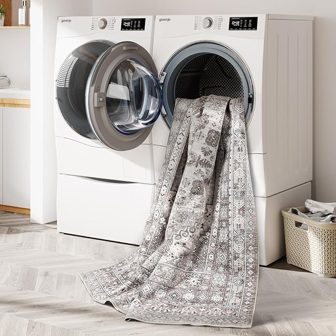 zesthome 6x9 Area Rug, Super Soft Washable Rugs for Living Room, Non-Slip Stain Resistant Vintage Rugs, Ultra-Thin Large Area Rugs (Brown/Beige,6'x9')