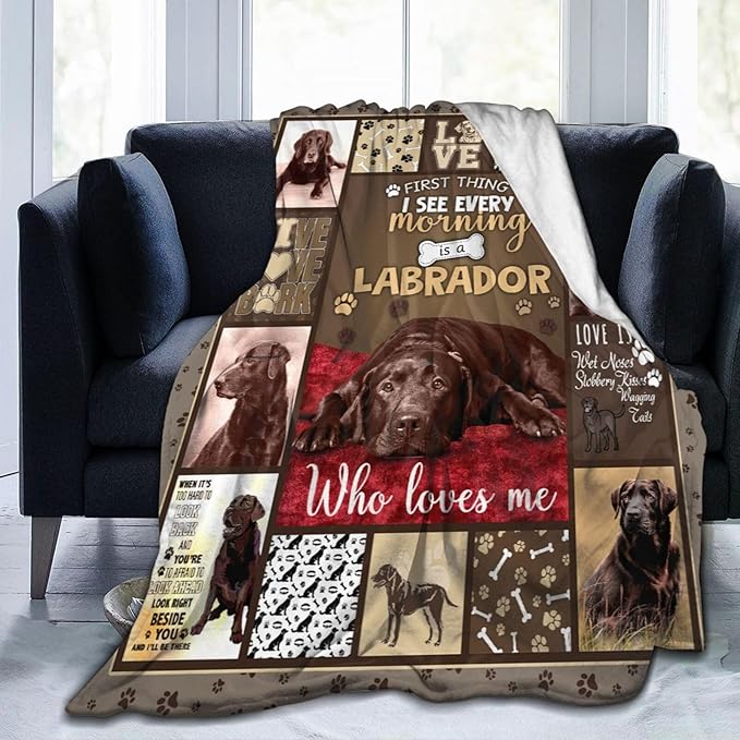 Labrador Dog Throw Blanket Cozy Plush Chocolate Retriever Lover Flannel Fleece Ultra Soft Blankets Lightweight Fuzzy Party Blanket Gifts for Girls Women Men Boys Bed Couch Sofa 60"x50"