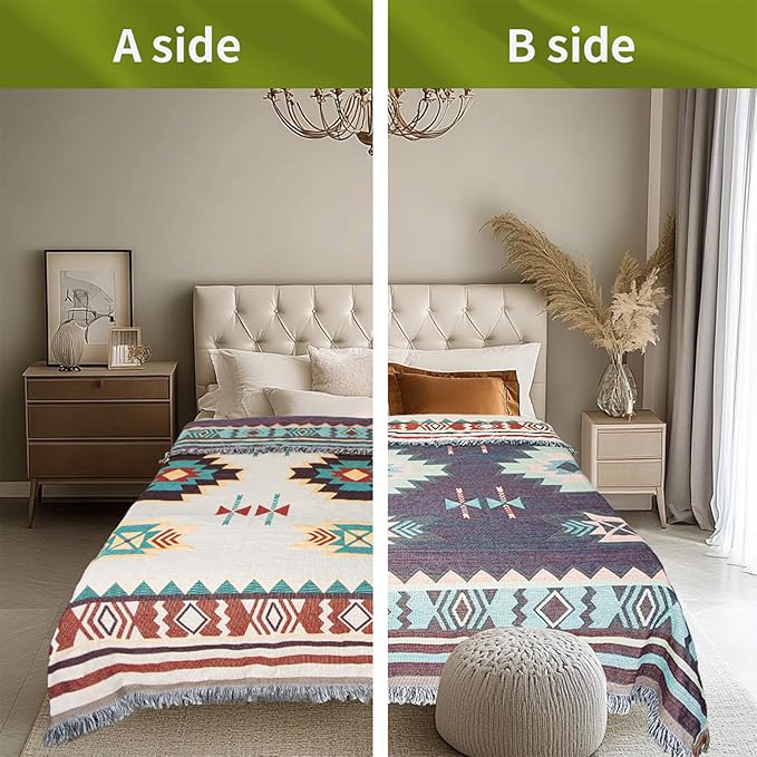 MACEVIA Native American Aztec Blanket for Couch, Rustic Southwest Blankets Decorations for Home, Country Boho Throw Blanket for Couch, Sofa, Bed, Western Bedroom Decor Tribal Decor (Aztec 03 50"×70")