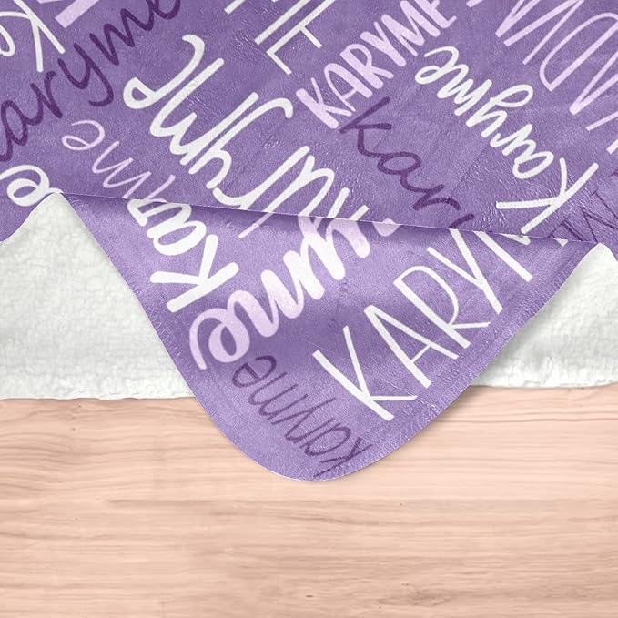 Personalized Blankets with Names Baby Gifts for Girls Boys Custom Soft Fleece and Sherpa Name Blanket for Kids and Adults Birthday for Daughter Son Granddaughter Grandson (Dark Purple)