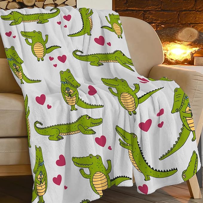 Crocodile Blanket Super Cozy Soft Alligator Throw Blanket Warm Plush Crocodiles Stuff Fluffy Fleece Flannel Gift Blankets for Women Girls Boys Adults 80"X60"