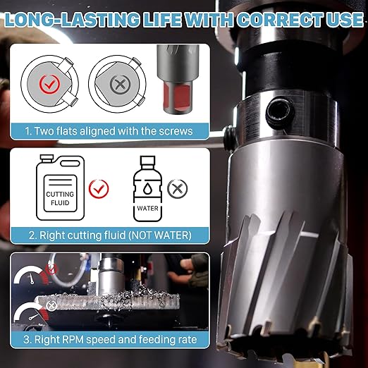 KEENTECH 14-PC Carbide-Tipped Annular Cutter Set, 7/16" to 1-1/16" Cutting Diameter, 1-3/8" Cutting Depth, 1/4" Weldon Shank Mag Drill Bits Kit, 3pcs Pilot Pins& 1pc Hex Wrench Included