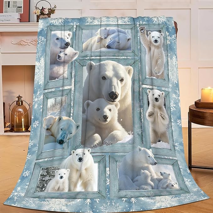 Polar Bear Blanket Gifts for Girls Boys Snowflakes Throw Blankets Cozy Plush Fleece Flannel Fuzzy for Women Men Decor 60"X50"