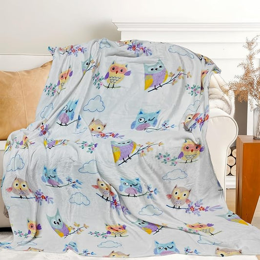Cute Owl Blanket for Women Girls Kids Adults 50" x 60", Flannel Throw for Sofa Couch Bed Living Room, Gifts for Animal Lovers