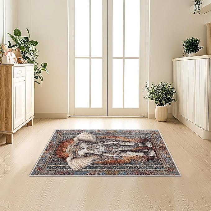 2x3 Elephant Area Rugs Boho Elephant Rug for Bathroom Kitchen Entryway Indoor Soft Non-Slip Thin Hippie Carpet Vintage Small Brown Doormat for Office Dining Room Under Table Washable Machine