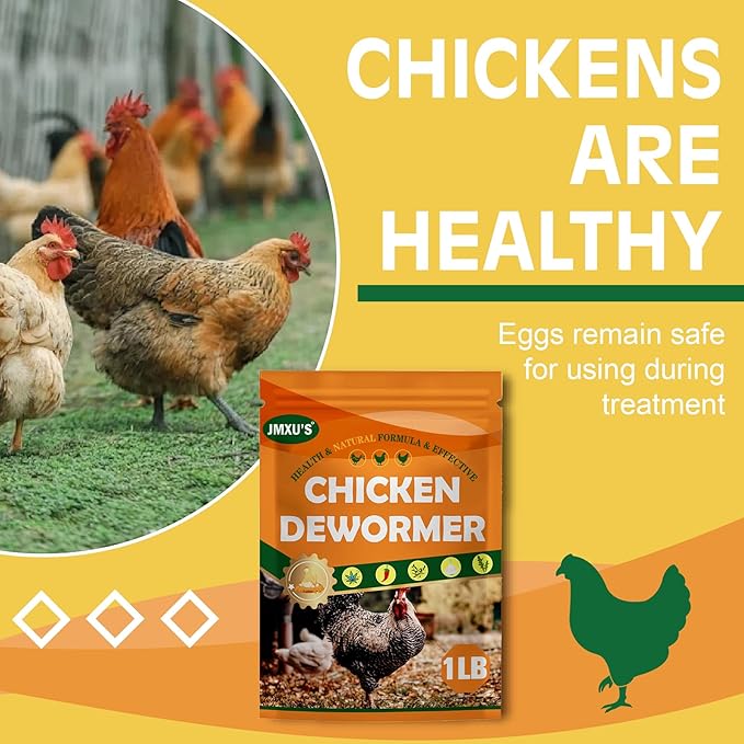 Jmxu's Chicken Dewormer Powder, Natural Formula Poultry Dewormer, Safeguard Chicken Dewormer Powder for Laying Hens, Chicks, Roosters, Turkeys to Relieve and Prevent Worms, 1 LB