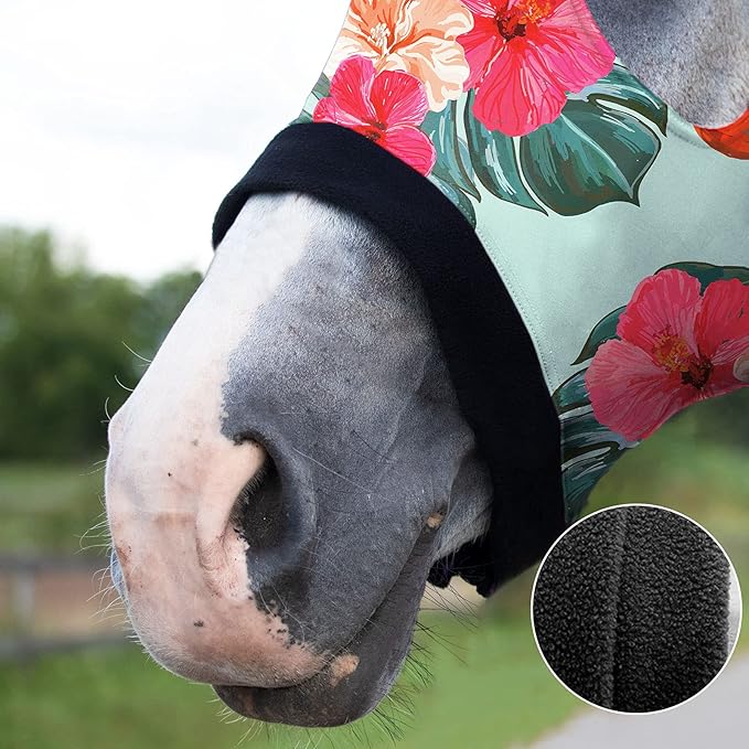 Harrison Howard Soft Horse Hood All-Covered Comfortable Sleezy for Horses with Zipper Chic Flamingo