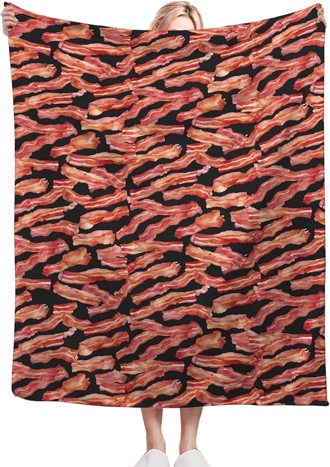 Funny Bacon Blanket, Food Throw Blankets, Meat Fuzzy Plush Blanket Ultra Soft for Bacon Lover Gift Kids Teens Women Men Girls Boys Stuff Decor for Home Bedding Sofas Couch Camping 60"X50"