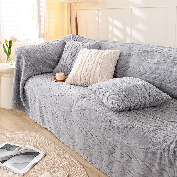 YUSOKI Sherpa Throw Blanket(Without Pillows)-3D Stylish Design Super Soft Cozy Blanket Thick Plush Fluffy Blankets for Teen Girls Women Couch Bed Sofa Chair Men Boys Gift(Light Grey,50"x65")