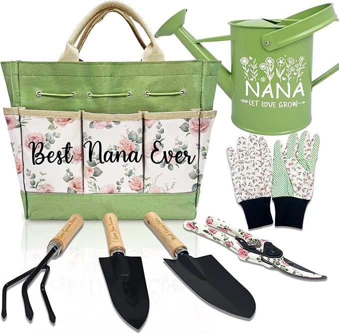 Nana Gifts, Garden Kit for Christmas Nana Gifts from Grandkids Floral Gardening Tools and Durable Garden Tools Organizer Tote, Ideal Gardening Set for Women on Christmas Plant Lover Present