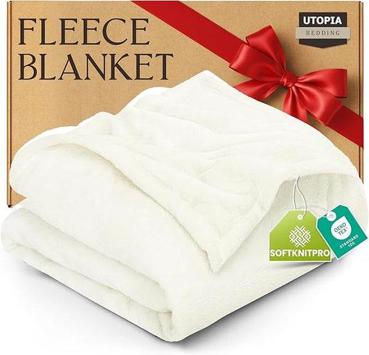 Utopia Bedding Fleece Blanket King Size Ivory 300GSM Luxury Fuzzy Soft Anti-Static Microfiber Bed Blanket (90x102 Inch)