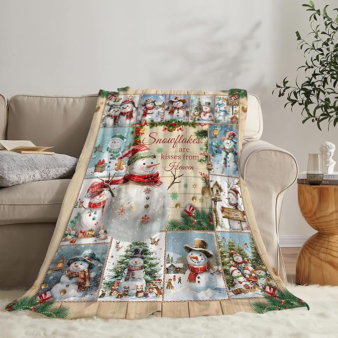 Snowman Blanket Christmas Throw Blanket Cozy Plush Fleece Flannel Holiday Blankets Lightweight Fuzzy Gifts for Girls Boys Women Men 60"X50"