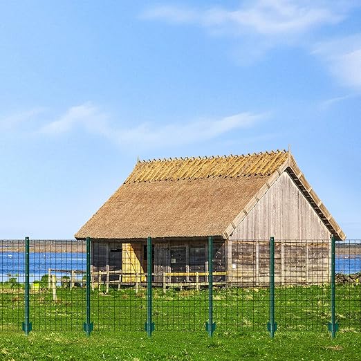 10 Pack Metal Fence Posts, 3ft Heavy Duty U-Post, Green Garden Stakes, No-Dig Post Anchors for Wire Fences, Temporary Fencing, Electric Fence, and Corner Support