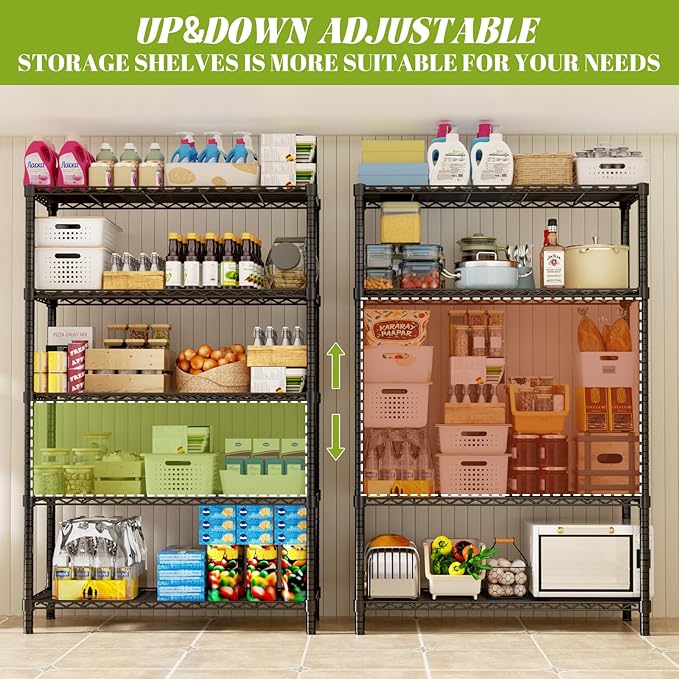 Storage Shelves, 3 PCS 36" L x 14" W x 72" H Heavy Duty Garage Wire Shelving Unit Loads 1750LBS, 5-Tier Adjustable Metal Industrial Utility Shelf Rack for Kitchen, Laundry Room, Basement