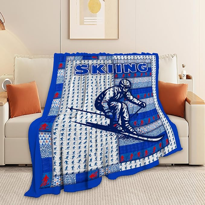 Skiing Blanket, Skiing Throw Blanket, Ski Sports Gifts Blankets Stuff Fleece Flannel Plush for Men Boys Women Girls Lovers Adults Soft Bedding Gift for Sofa Bed Office Home Decor 80"x60"