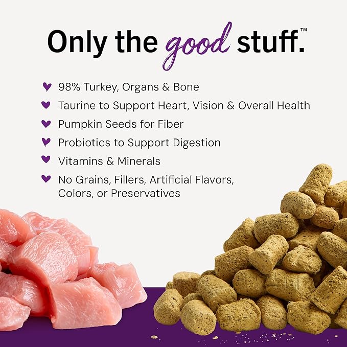 Stella & Chewy's Freeze-Dried Raw Cat Dinner Morsels - Premium Turkey Recipe with 98% Farm-Raised Meat & Organs - Natural Grain-Free Cat & Kitten Food - Made in USA - 18 oz
