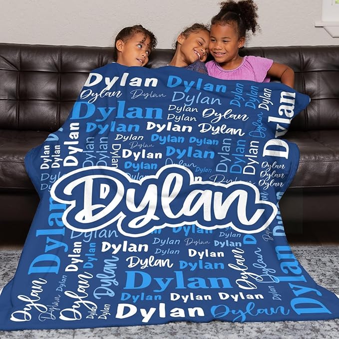 Custom Blanket with Name Personalized Blankets for Kids Adult Boys Girls Flannel Monogrammed Customized Blankets Throw (60''x80'')