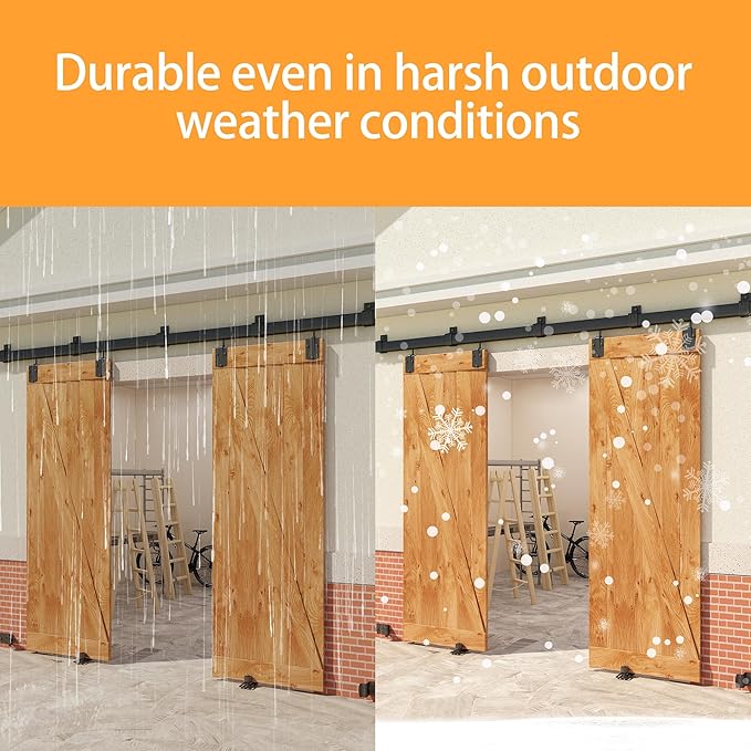 8FT Black Box Rail Exterior Barn Door Hardware Kit for 2 Doors, Sliding Heavy Duty Barn Door Track, Wall Mount Barn Door Hardware with 5 Track Brackets(Doors NOT Include)