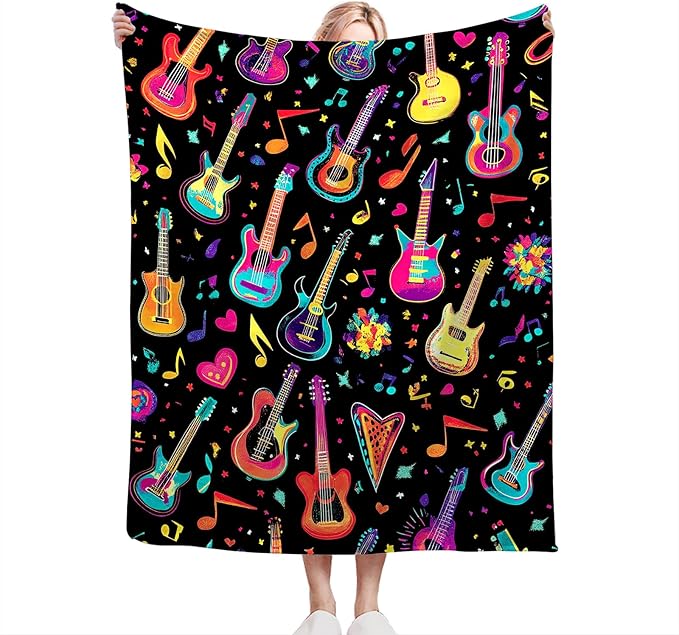 Guitar Blanket Gifts for Girls Boys Soft Warm Plush Colorful Musical Guitar Throw Blanket Flannel Fleece Fuzzy Electric Music Blankets for Lovers Kids Bed Couch Living Room Decor 50"X40"