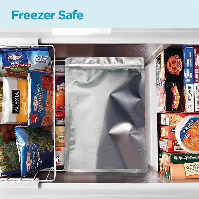 20 Pcs 5 Gallon Mylar Bags With Oxygen Absorbers - 11 Mil Thick - With Sticker Labels and Closure Clip - Smell Proof, Zipper Closure Heat Resealable Large Mylar Bags For Food Storage