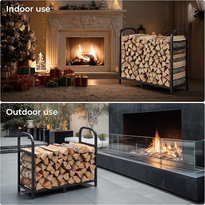 30 Inch Firewood Rack Outdoor with Log Carrier Bag, Indoor Fire Wood Holder, Metal Heavy Duty Log Holder, Rustproof Firewood Storage Tool for Fireplace Patio Deck