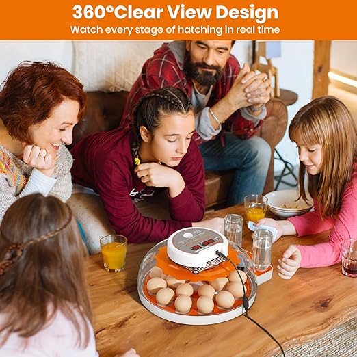 Incubators for Hatching Eggs - 18 Egg Capacity，Automatic Egg Turner，360° Viewing，Temperature & Humidity Control，Dual Size Egg Trays for Chicken, Duck, Goose, Turkey, Quail, and Parrot Eggs