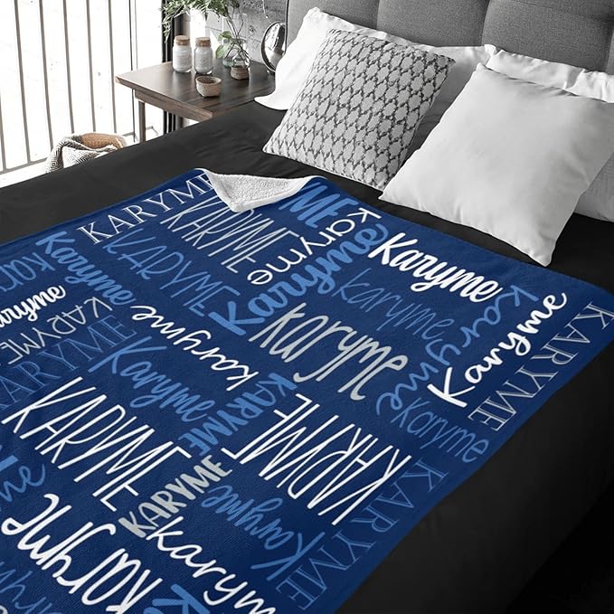 Personalized Blankets with Names Baby Gifts for Girls Boys Custom Soft Fleece and Sherpa Name Blanket for Kids and Adults Birthday for Daughter Son Granddaughter Grandson (Dark Blue)