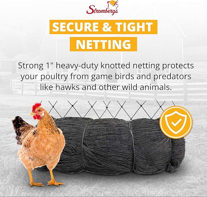 Stromberg's 1" Knotted Netting, Game Bird Netting, Heavy Duty, Chicken Coops, Gardening, UV-Resistant, 85 lb. Break Strength, 50'x150'