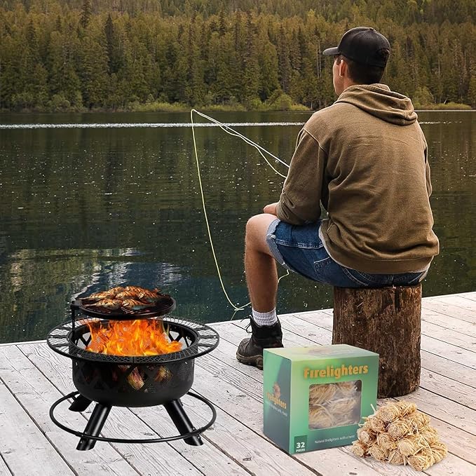 GEEKHOM 32-Piece Natural Fire Starters: Wax Wood Firelighters for Fireplace, Camping, BBQ & Fire Pit, Waterproof & Odorless