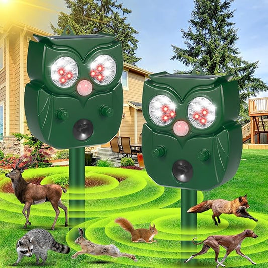 2025 Solar Ultrasonic Racoon Fortress Pro, Deer Cat Repellent Devices Animal Repeller Squirrel Rabbit Deterrent Outdoor with Motion Sensor&Flash Light to Scare Dog Skunk Out of Garden Yard(2Pack)