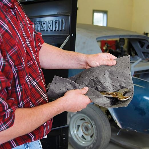 PIG Absorbent Mat Roll for Oil and Other Liquids | 1 Lightweight Mat Roll | 15" W x 50' L | Absorbs up to 3.3 gal per Roll | Gray | PM50435