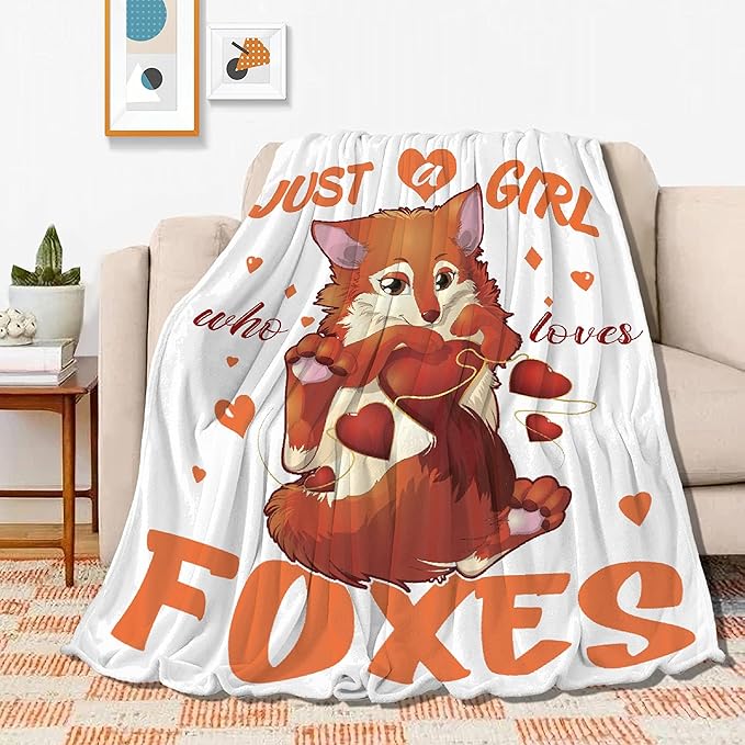 Just Girl Loves Fox Blanket Soft Blankets and Throws Flannel Cozy Lightweight Quilt Gift Perfect for Bed Sofa Couch-80 x60 Large for Adult