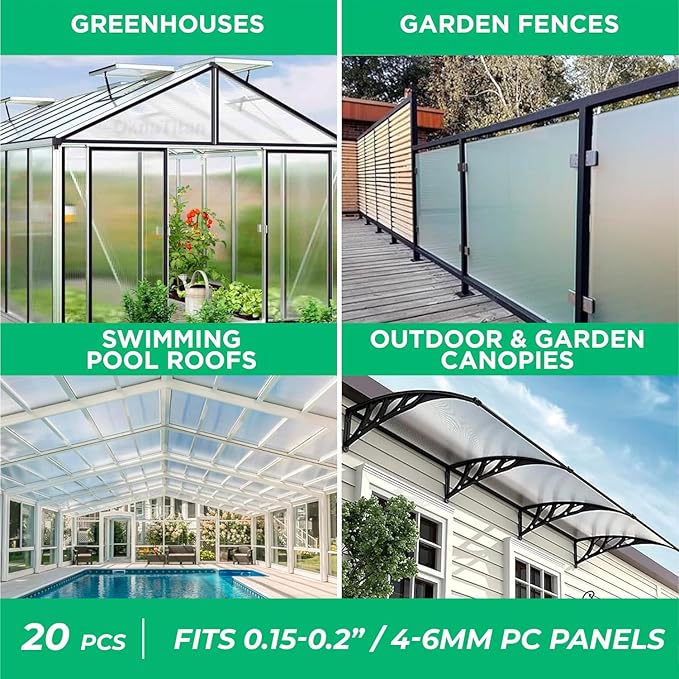 Polycarbonate Greenhouse Panels U Connector - 20 Pieces, 2ft Length, Prevent Dust, Rain & Moisture from Getting into Twin-Wall Panels, Fit 6mm or 4mm (0.2 in) Panels (U Connectors 6mm-2ft)