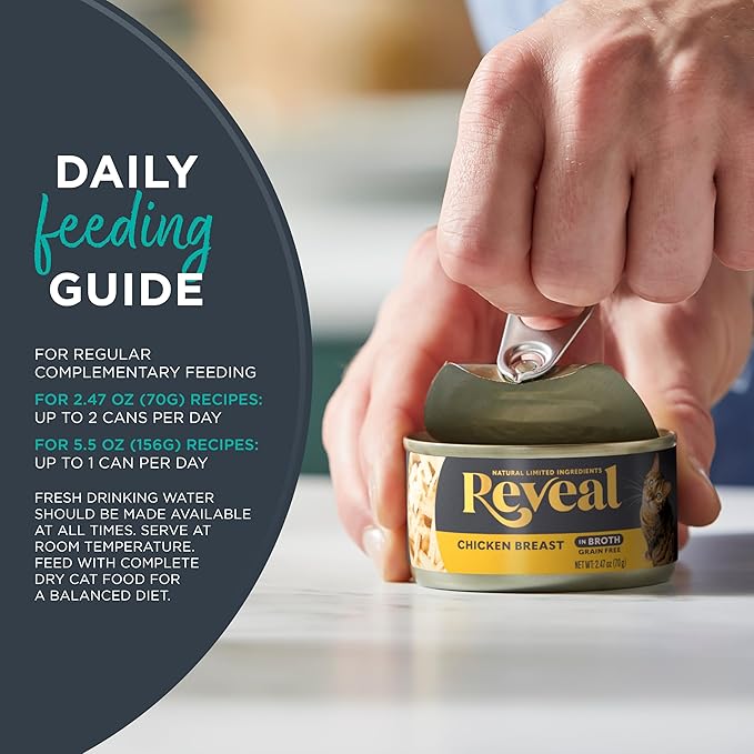 Reveal Natural Wet Canned Cat Food, Limited and Natural Ingredients, Grain Free, High Protein with No Artificial Additives, Tuna Fillet with Salmon in Broth (24 x 2.47 oz Cans)