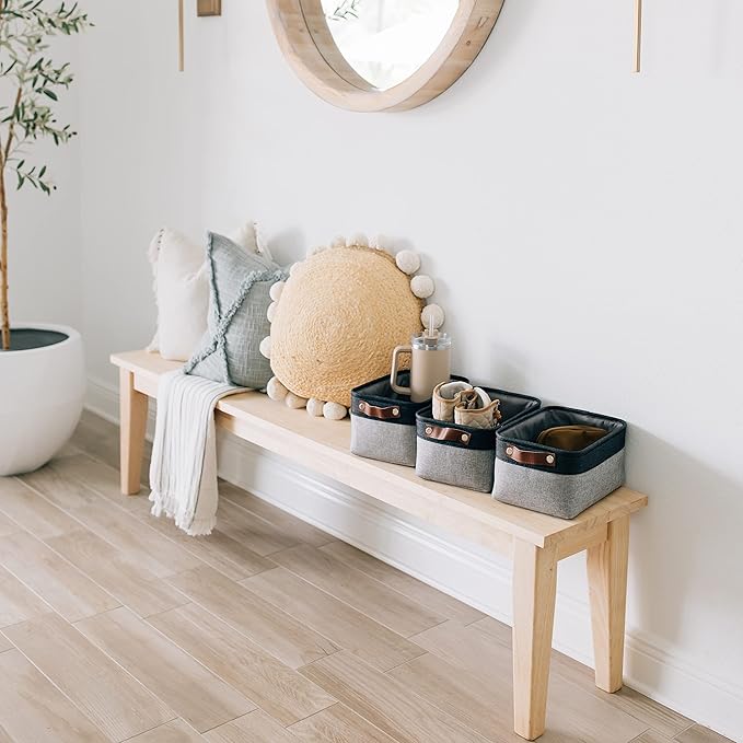 OrganiHaus Small Fabric Storage Baskets for Shelves 3 Pack, 12x08in Closet Storage Bins for Shelves, Canvas Baskets for Organizing, Linen Closet Organizers, Cloth Basket, Gray/Black