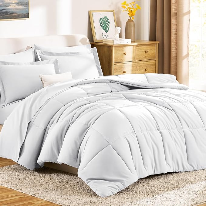 CozyLux King Size Comforter Set White - 7 Pieces Bed in a Bag King, Okeo-Tex Certifited Bedding Set, All Season Soft Bed Set with Down Alternative Comforter, Sheets, Pillowcases & Pillow Shams