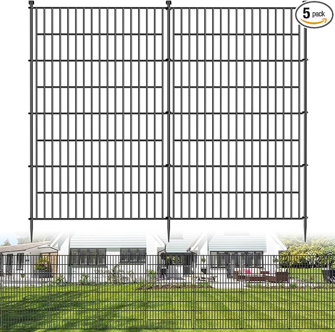 5 Panels No Dig Decorative Outdoor Garden Fence for Yard, 48 in(H) X 13.13 ft(L) Animal Barrier Fencing Rustproof Metal Wire Panel Border for Dog, Rabbits, and Patio Temporary Ground Stakes