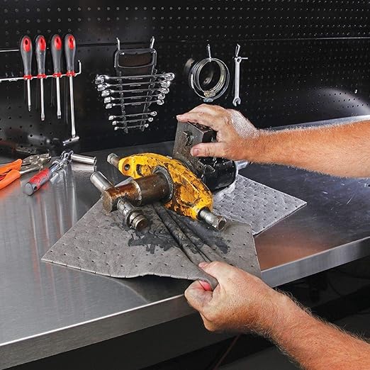 PIG Absorbent Mat Roll for Oil and Other Liquids | 1 Lightweight Mat Roll | 15" W x 50' L | Absorbs up to 3.3 gal per Roll | Gray | PM50435