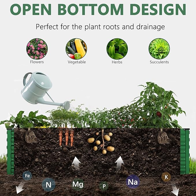 FOOWIN 2pcs 8x4x2ft Galvanized Raised Garden Bed, Planter Raised Garden Boxes Outdoor, Large Metal Raised Beds for Gardening, Garden Bed for Vegetables, Flowers, Herb,478 Gallon Capacity, Green