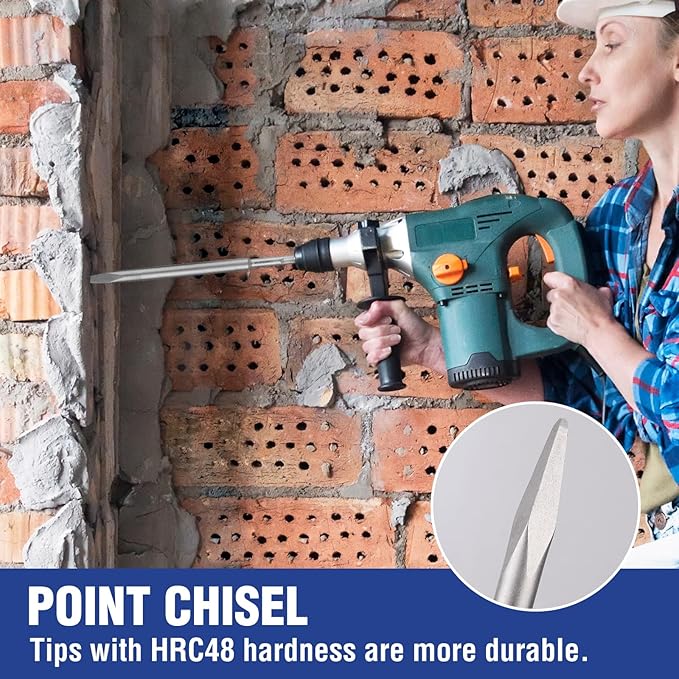 WORKPRO 16-Piece SDS-Plus Rotary Hammer Drill Bits and Chisel Set, Carbide-Tipped Masonry Drill Bits and Chisels for Concrete, Stone, Brick, with Storage Case, SDS Chuck Fit Only