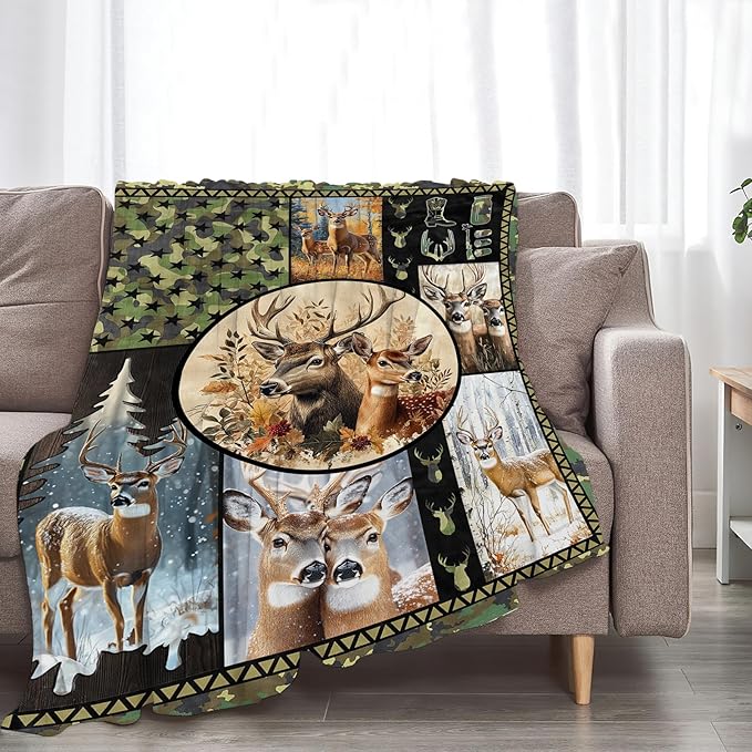 Ultra Soft Cozy Deer Camo Throw Blanket - Fleece Fuzzy Plush - Hunting Lovers Decor Gifts for Women, Girls & Adults - Couch, Sofa - 80"x60"