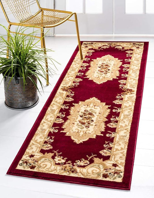 Unique Loom Versailles Collection Traditional Classic Floral Motif Area Rug (2' 7 x 10' 0 Runner, Burgundy/ Ivory)