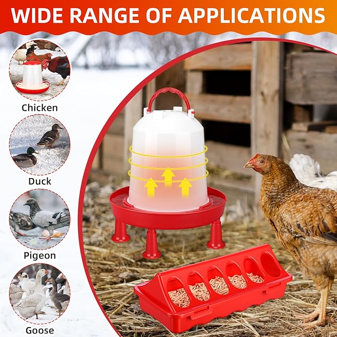 4 Pack 6l Heated Chicken Waterer for Winter Poultry Feeder Poultry Heated Constant Temperature Fountain with Leg Support for Chicken Coop Chicks Birds Duck Pigeon Farm Supplies