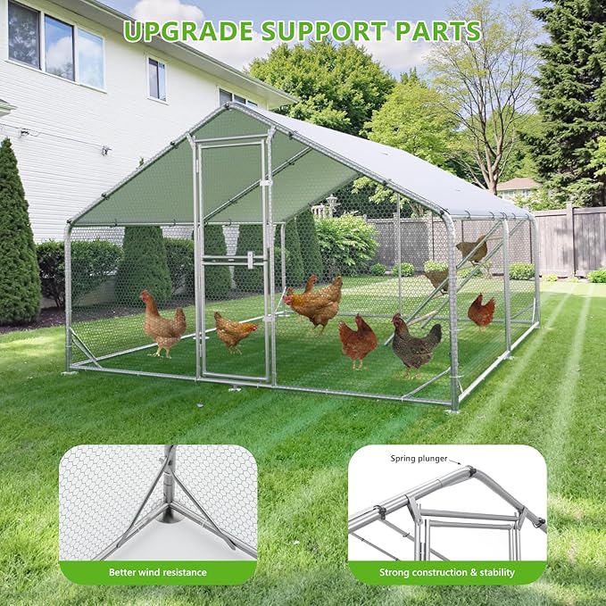 Large Chicken Coop,Metal Chicken Run for Yard with Feeding Door,Walk-in Chicken Pen for 10-20 Chickens,Outdoor Poultry Cage with Anti-UV Cover,Duck Rabbit House