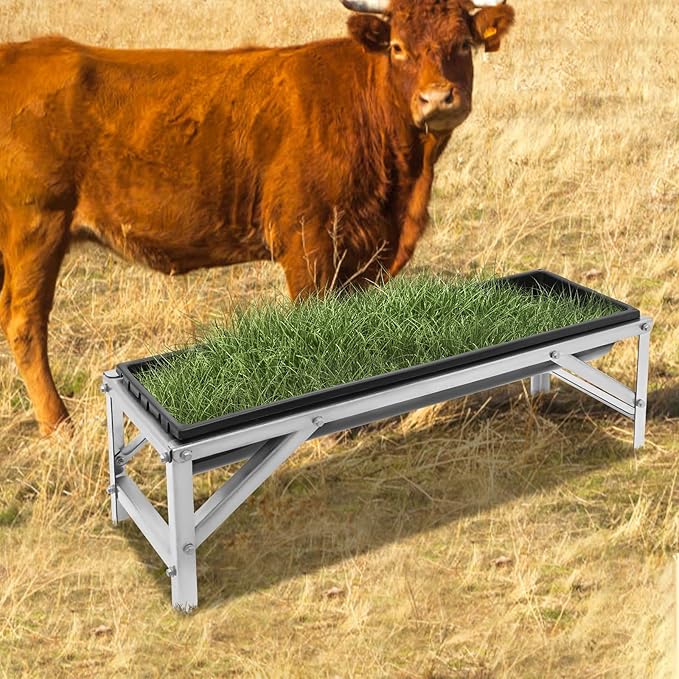 Livestock Feed Trough, 39 Inch Long Feeding Trough with Stand, 9.25 Gallon Capacity Heavy Duty Feeder, Feeding Tool for Goats Sheep Deer Pigs (Black)