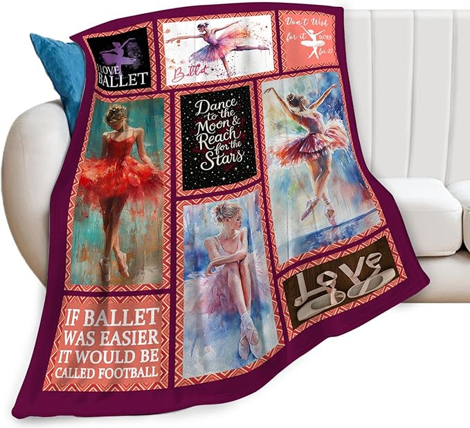 Ballet Blanket, Ballet Dancer Throw Blanket, Ballerina Gifts Blankets Stuff Fleece Flannel Plush for Girls Women Dancers Lovers Adults Soft Bedding Gift for Sofa Bed Office Home Decor 80"x60"