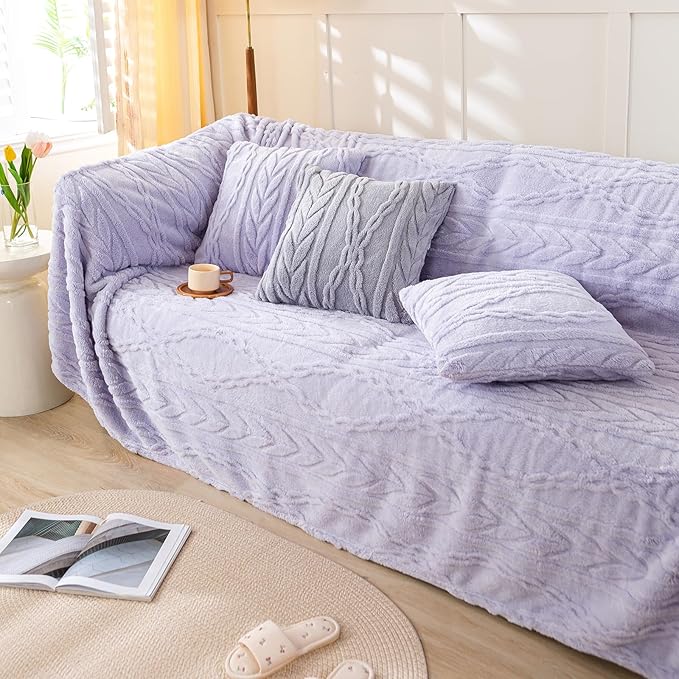 YUSOKI Sherpa Throw Blanket(Without Pillows)-3D Stylish Design Super Soft Cozy Blanket Thick Plush Fluffy Blankets for Teen Girls Women Couch Bed Sofa Chair Men Boys Gift(Lavender Fog,50"x65")